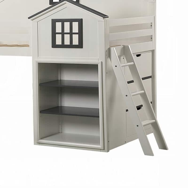 Wooden Twin Loft Bed with Storage in Gray and White