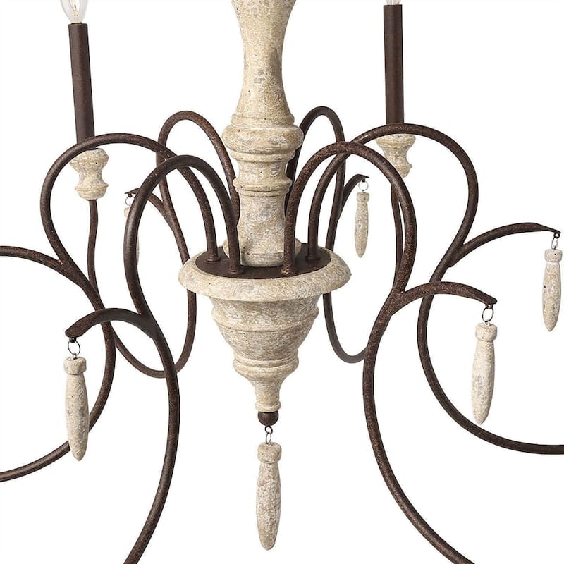 Modern Farmhouse 6-Light Wood Chandelier Classic French Country Lights - D31" x H32.5"