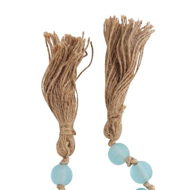 Glass Handmade Round Long Beaded Garland with Tassel with Knotted Brown Jute
