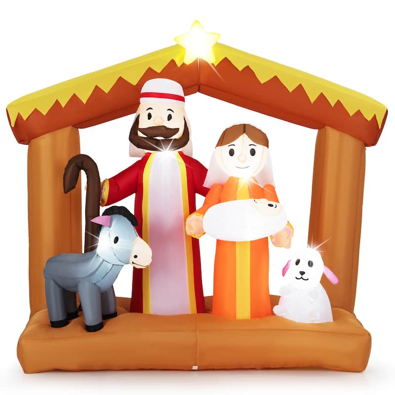 6 FT Christmas Inflatables Nativity Scene Decoration w/ LED Lights - Multi