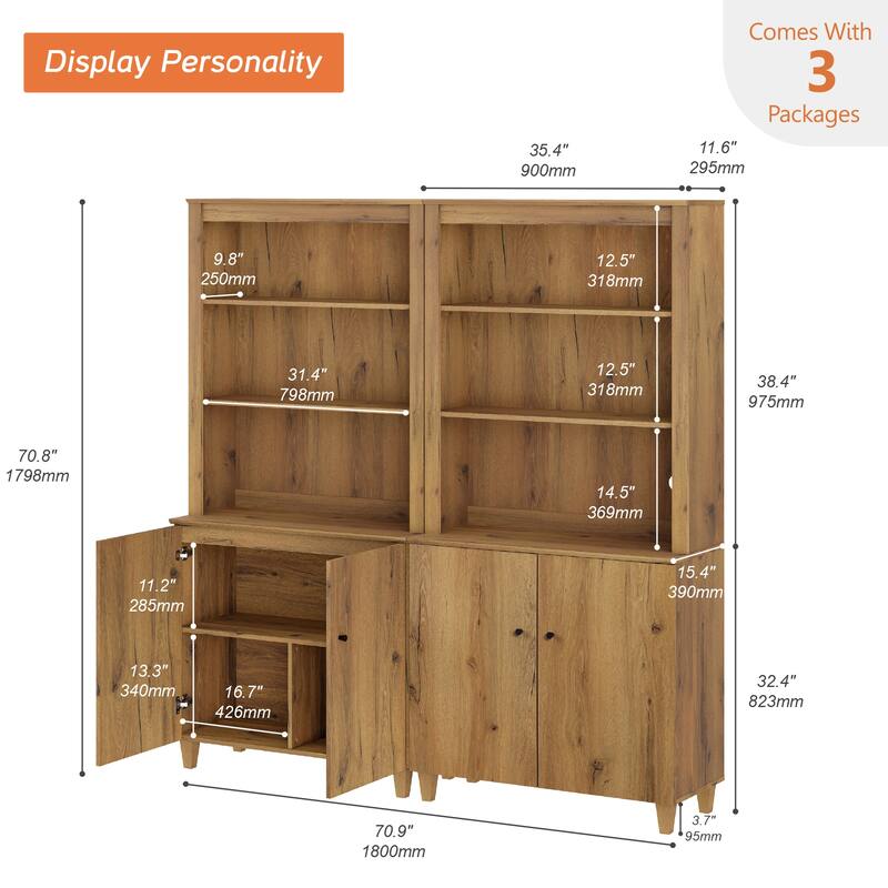 WAMPAT 71" Tall Bookcase with 2 Column Modern 5-Tier Bookshelf for Home Office