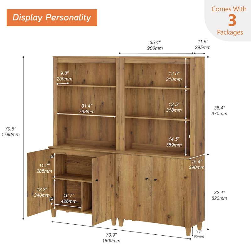 Modern 71" Tall Pantry Cabinet with Doors & Shelves for Dining Room
