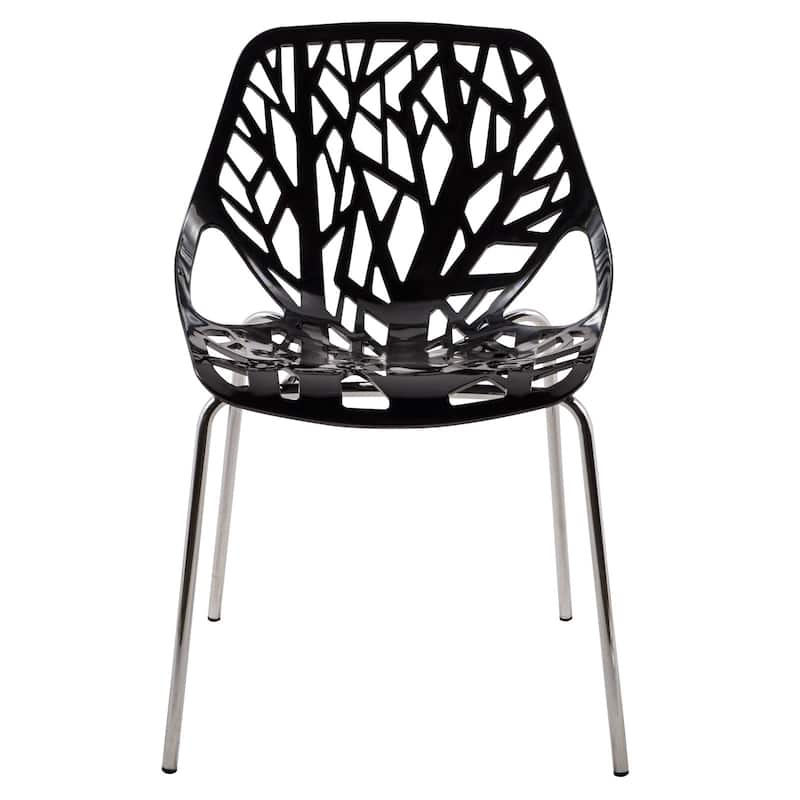 Asbury Stackable Dining Chair with Chrome Legs (Set of 2) Modern Cut-Out Design Backrest Side Chair