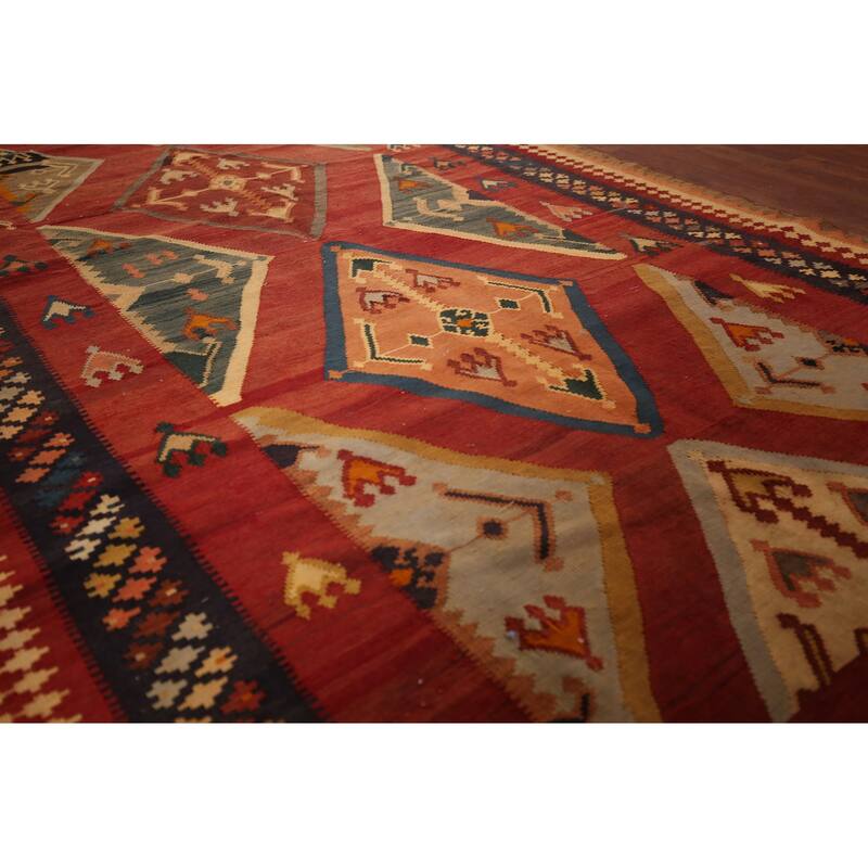 Kilim Qashqai Persian Vegetable Dye Vintage Flatweave Wool Carpet - 5'4" X 9'6"