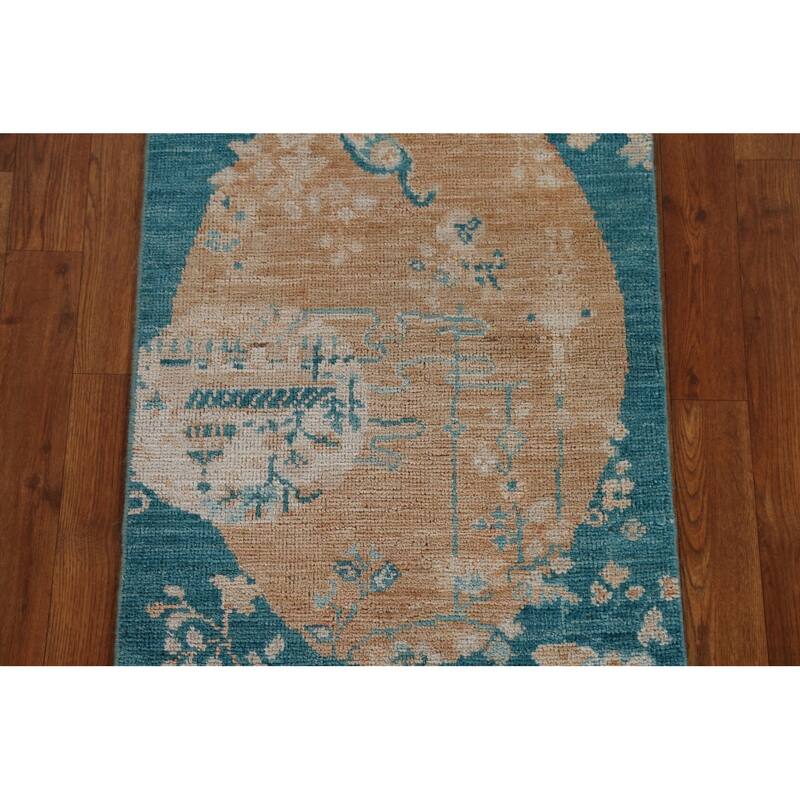 Hand Knotted Oriental 100% Wool Carpet Transitional Animal Pictorial Peach Oushak Area Rug - 2' 11'' X 1' 11''