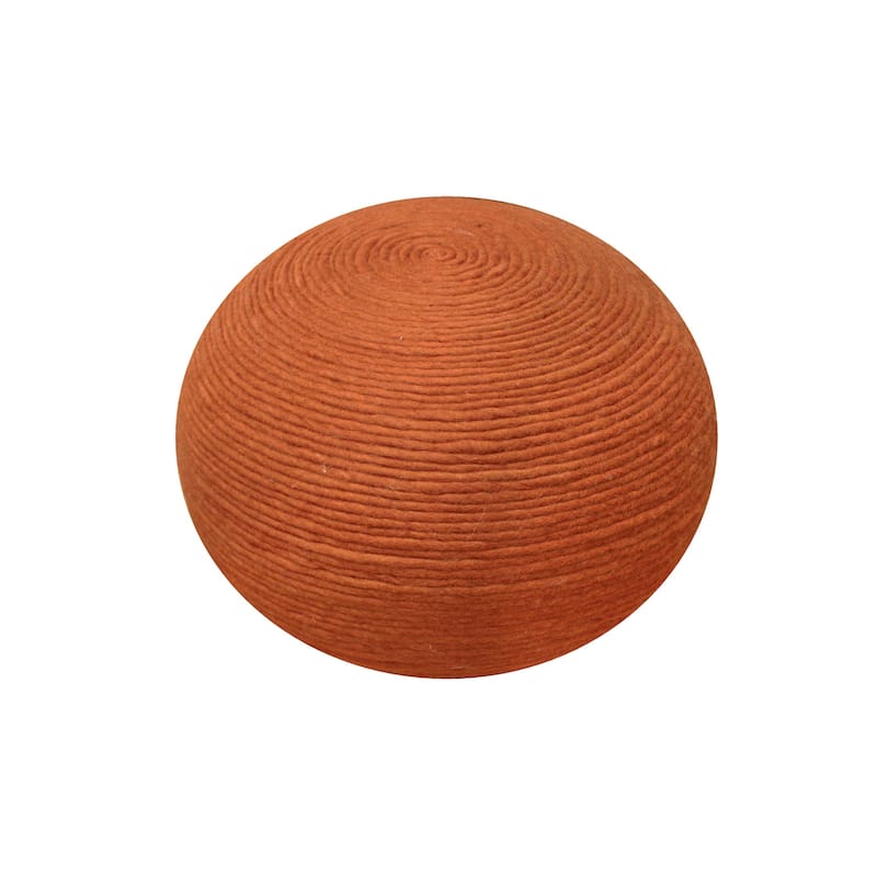 20" Orange Wool Round Ribbed Pouf Ottoman