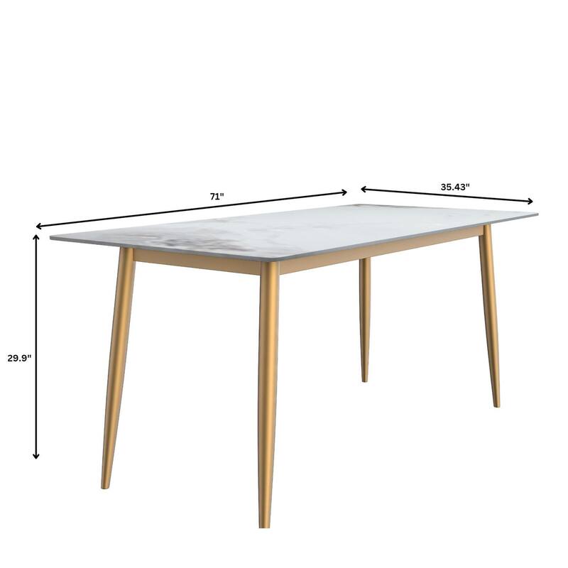 Zayle Dining Table with a 71" Rectangular Top and Gold Steel Base