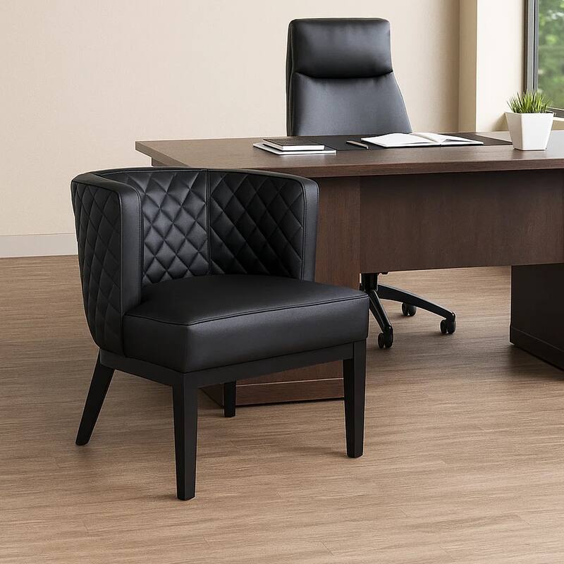 Yoma Guest Chair, Black Quilted Vinyl, Rounded Backrest
