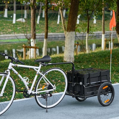 Aosom Bike Cargo Trailer, Bicycle Trailer Wagon Cart with Removable Storage Box, Folding Frame, Quick Release 16" Wheels