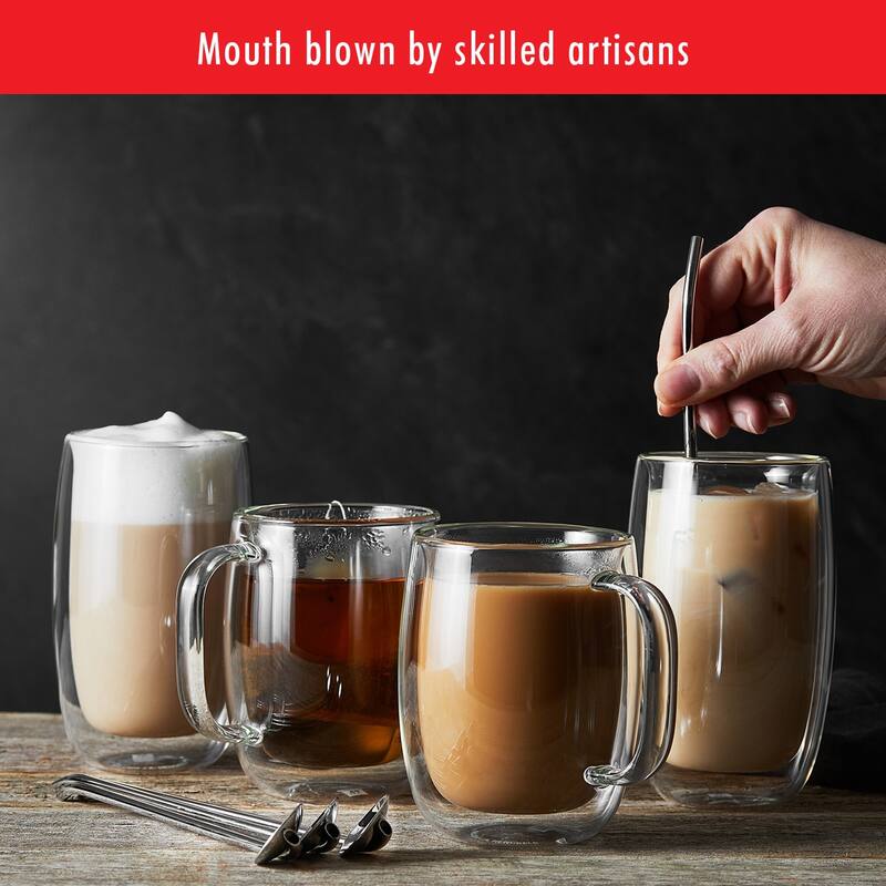 ZWILLING Sorrento Plus 4-pc Double Wall Glass Coffee Mugs, Insulated Coffee Mug, Clear