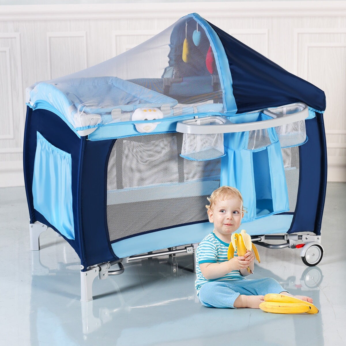 Shop Costway Foldable Baby Crib Playpen Travel Infant Bassinet Bed