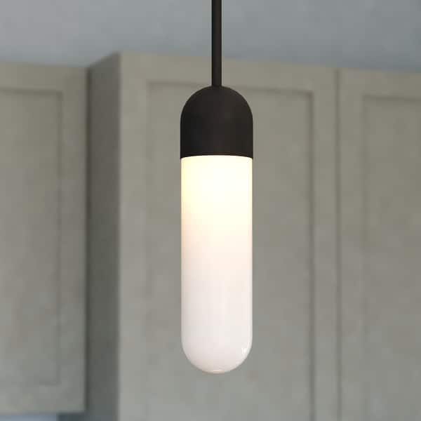 slide 2 of 10, Thalia Contemporary Mini Pendant Ceiling Light White Pill Glass Matte Black - 4.75-in W x 15.5-in H x 4.75-in D