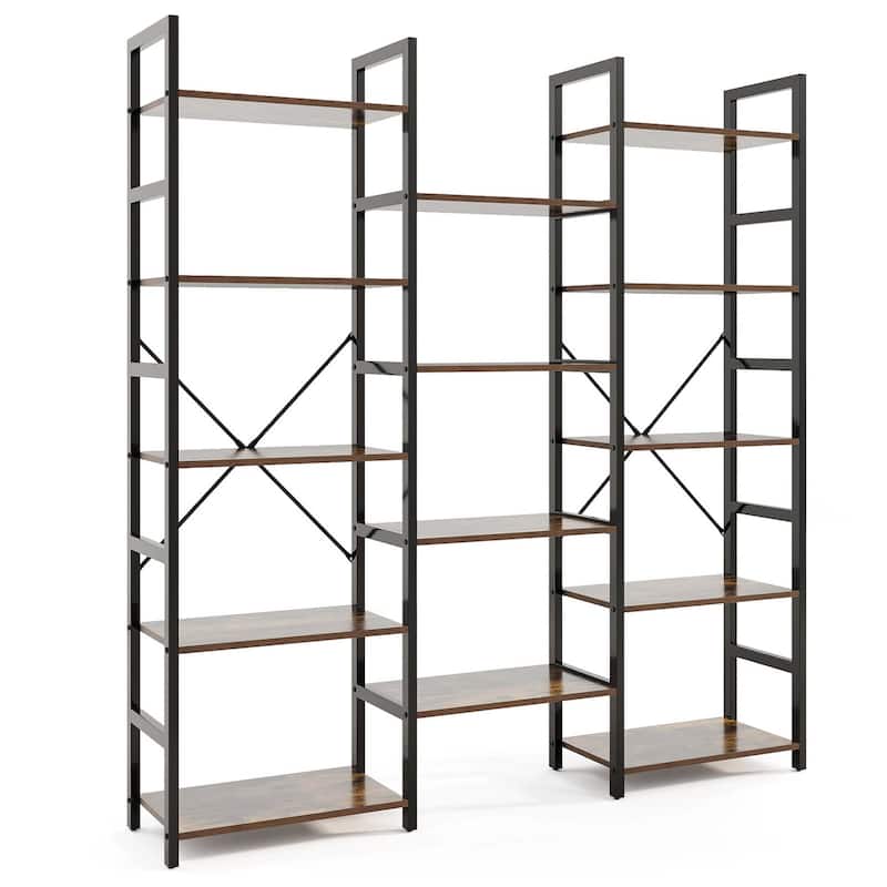 Gymax 5-tier Industrial Bookshelf Heavy-duty Metal Frame Bookcases w/ - Brown