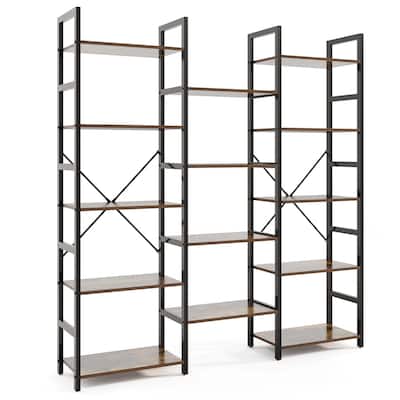 Gymax 5-tier Industrial Bookshelf Heavy-duty Metal Frame Bookcases w/