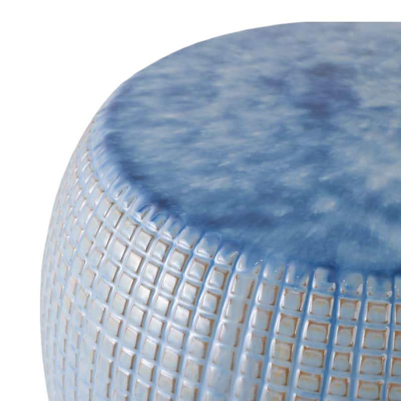 Ceramic Garden Stool Indoor or Outdoor Textured Design - 18" Blue