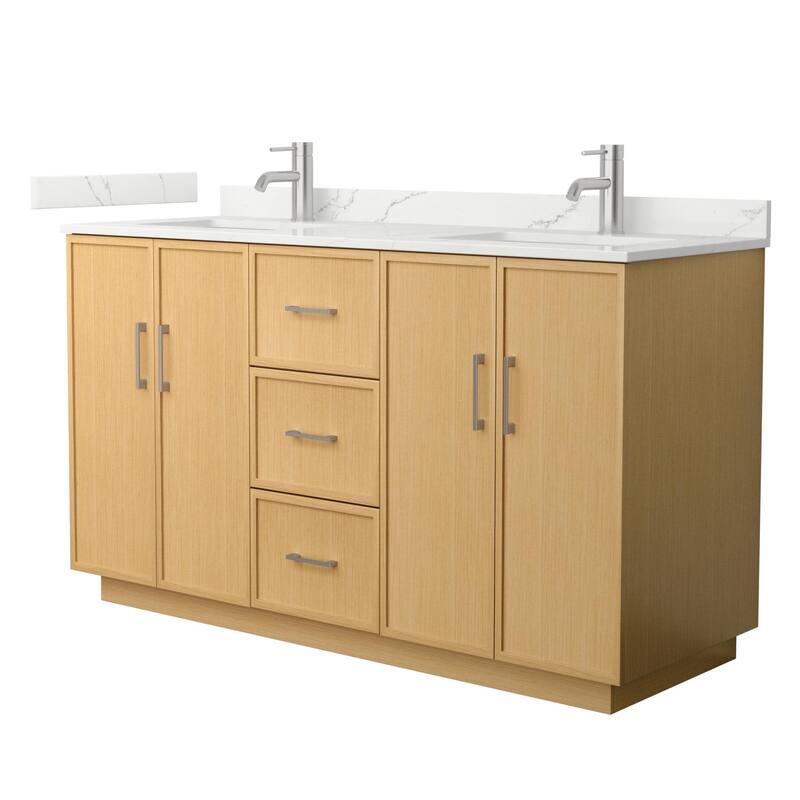 Wyndham Collection WCH7474-60D-QTZ-UNSMXX Elan TK 60" Free Standing - Light Oak / Giotto Quartz Top / Brushed Nickel