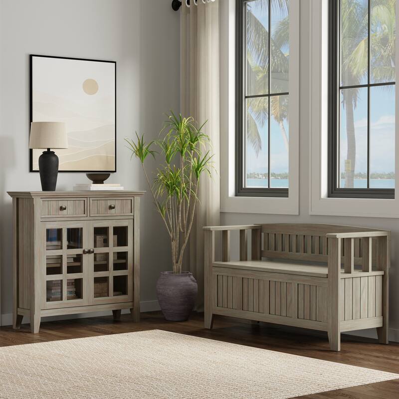 WYNDENHALL Normandy Solid Wood 48" Wide Storage Bench & 36" Wide Storage Cabinet - Distressed Grey