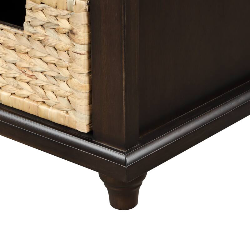 Storage Bench with Drawers and Rattan Baskets Entryway Shoe Bench