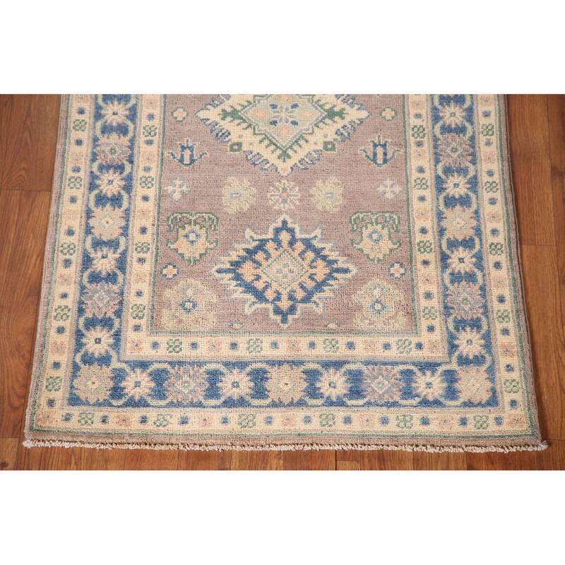 Geometric Kazak Oriental Accent Rug Handmade Brown Wool Carpet - 2'8" x 4'2"