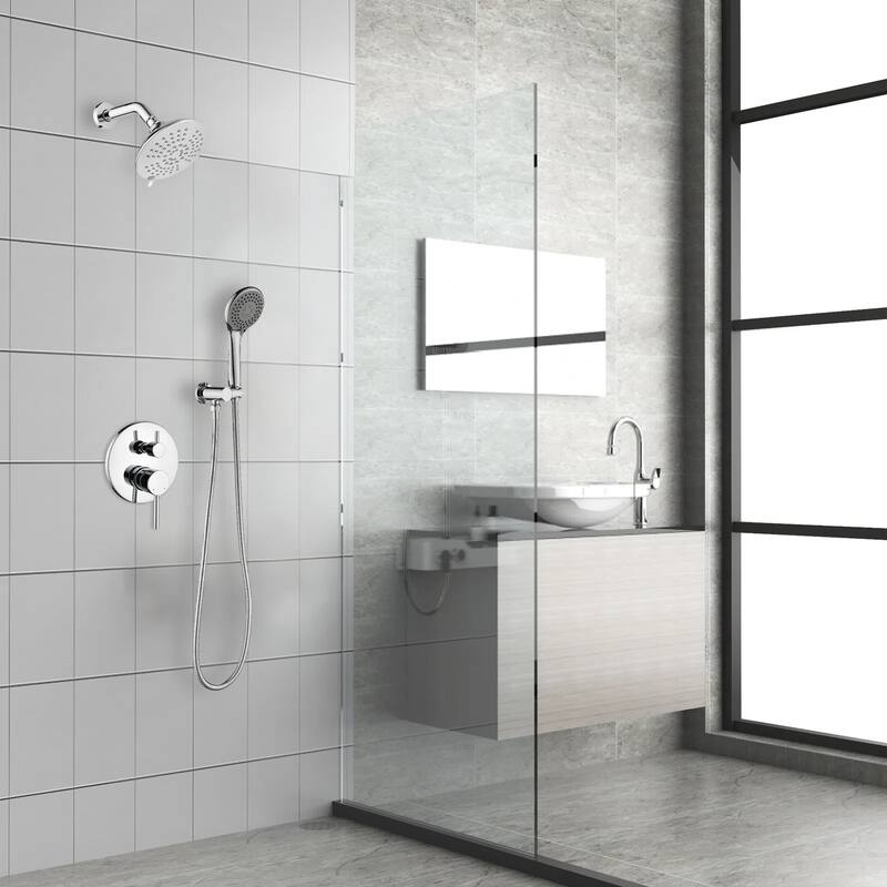 Solid Brass Pressure Balanced Bathroom Shower Faucet Set with 5-Function Rain Shower Head