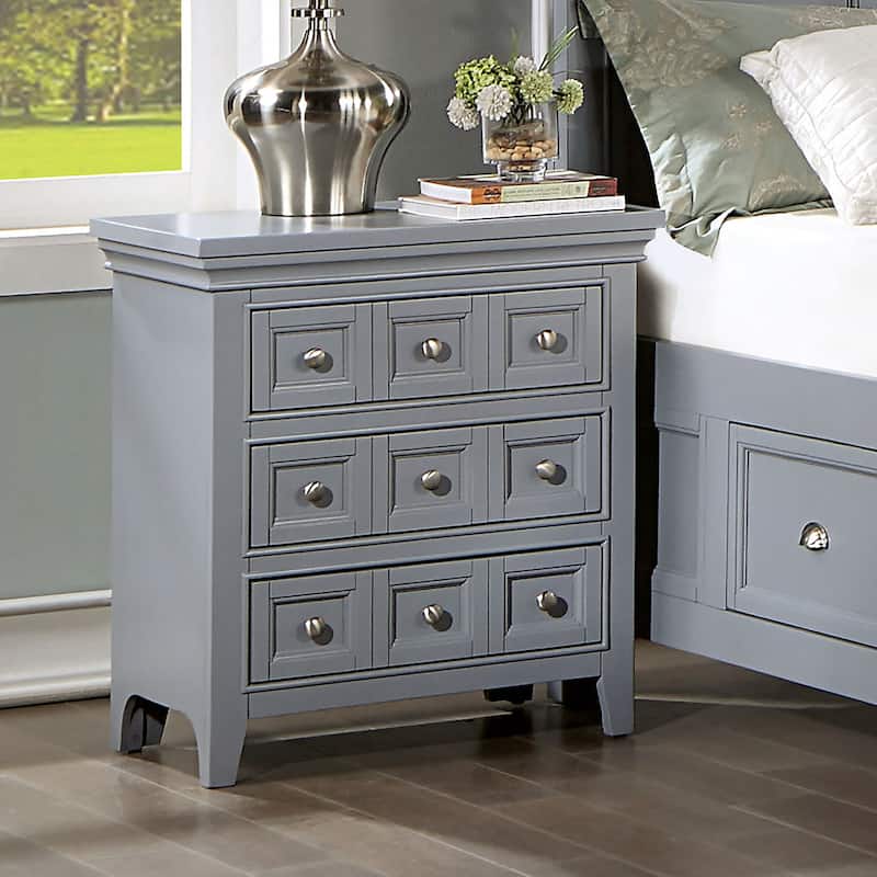 Saer Transitional Grey Wood 3-Drawer Nightstand by Furniture of America - Grey