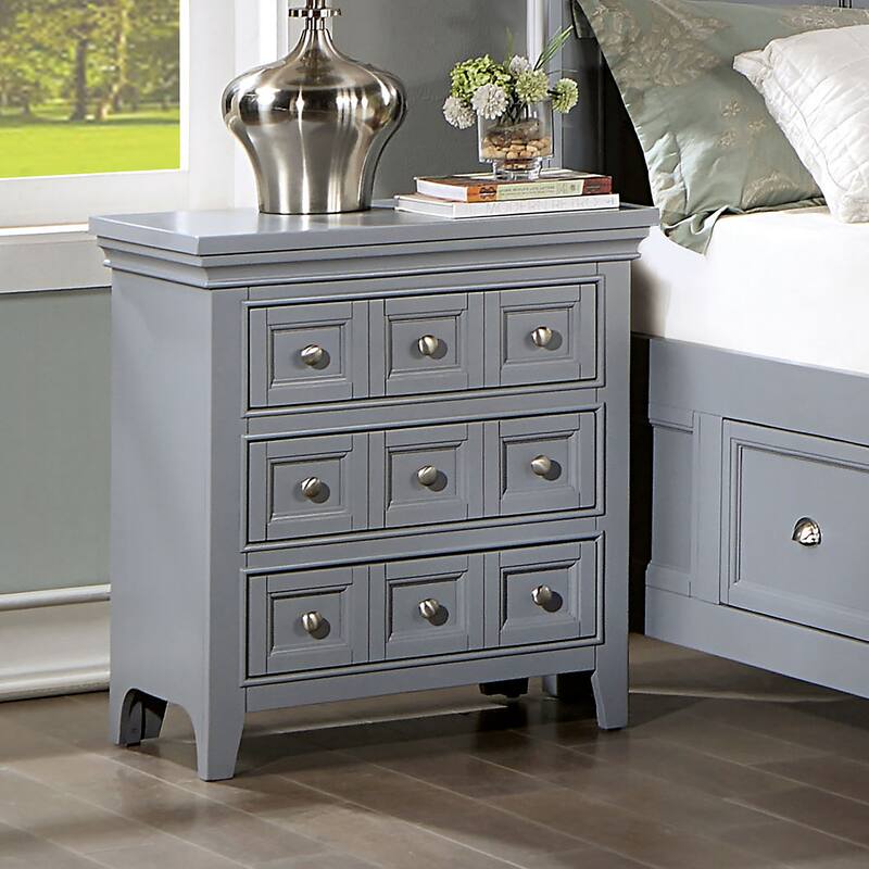 Saer Transitional Grey Wood 3-Drawer Nightstand by Furniture of America - Grey with Care Kit