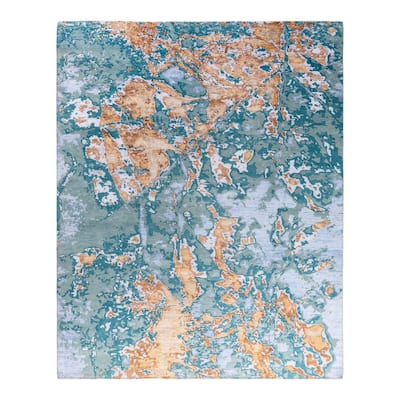 Modern One-of-a-Kind Hand-Knotted Area Rug - Blue, 8' 2" x 10' 1" - 8' 2" x 10' 1"