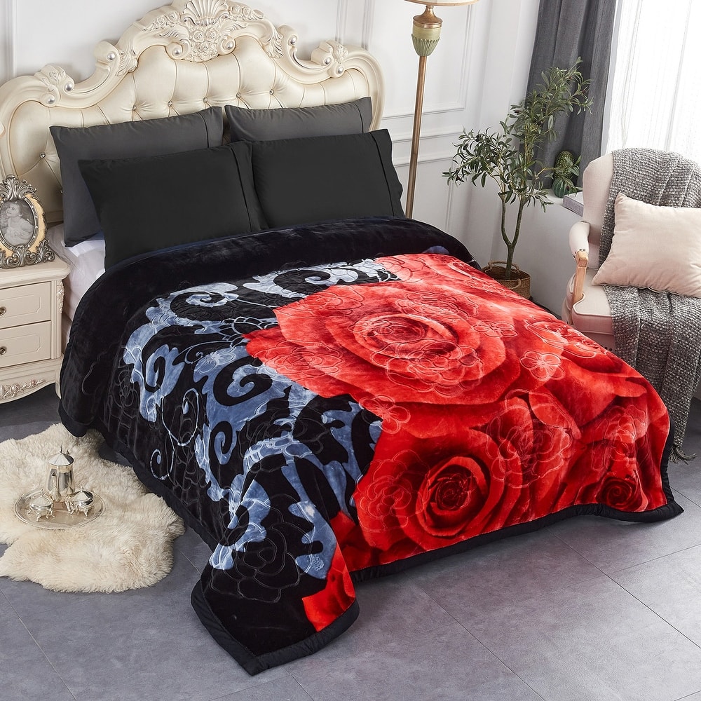 2 Ply Rose Crystal Velvet Blanket 2 Double-sided Design Blanket 7.5-8.5lbs