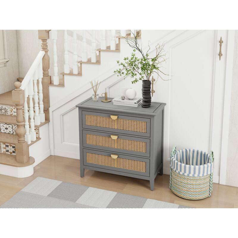 Base Cabinet Decorative Cabinet with Semi-Circular Metal Handles, Chest of Drawers Display Cabinet with Non-Slip Feet