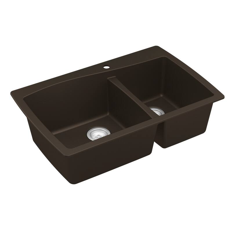 Karran Drop-In Quartz 34 in. Double Bowl 60/40 Kitchen Sink With Bottom Grids and Strainers