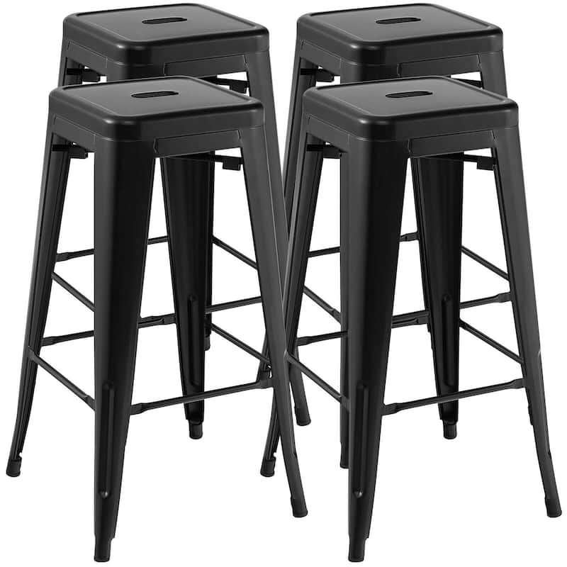Gymax 30'' Set of 4 Stackable Backless Metal Bar Stools w/ Footrest