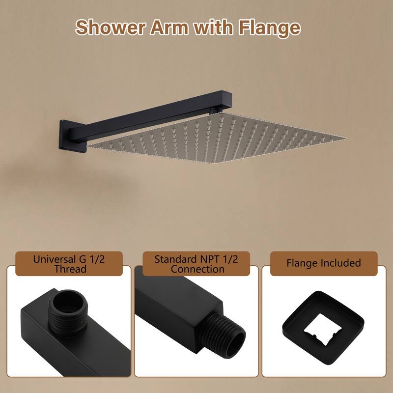 16 in. Square Wall Mount Standard Shower Arm and Flange