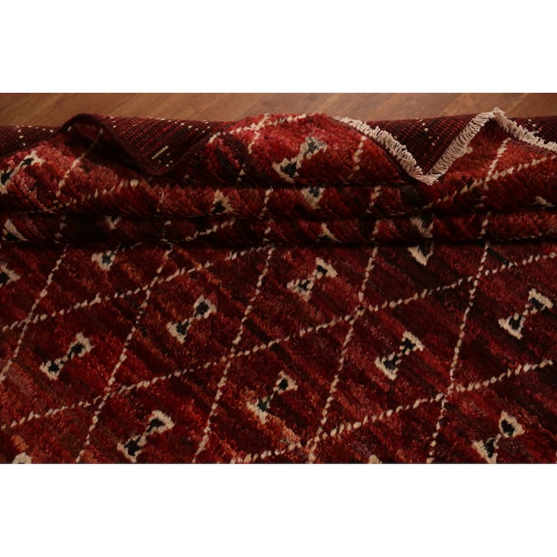 Trellis Moroccan Oriental Area Rug Hand-Knotted Red Wool Carpet - 6'10" x 9'6"