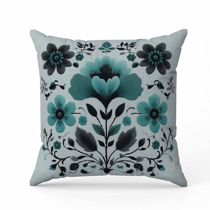Rajasthan Bloom Faux Suede Reversible Throw Pillow Teal and Gray