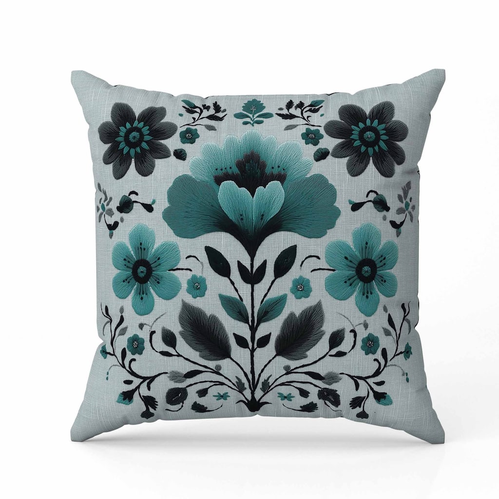 Rajasthan Bloom Indoor/Outdoor Reversible Throw Pillow Teal and Gray