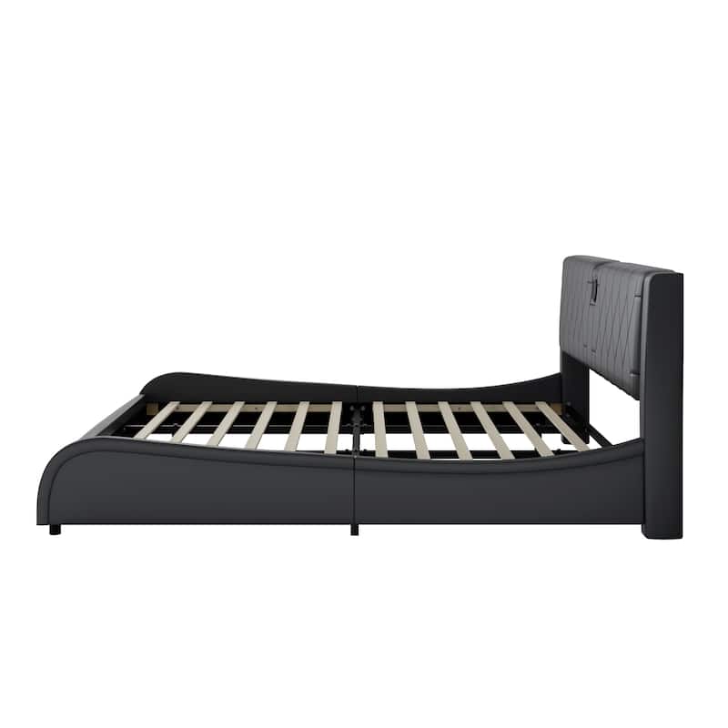 King Size LED Bed Frame With Bluetooth Speakers And Leather Upholstery
