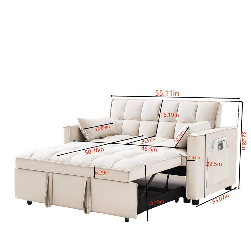 Modern Velvet 3-in-1 Convertible Sofa Bed