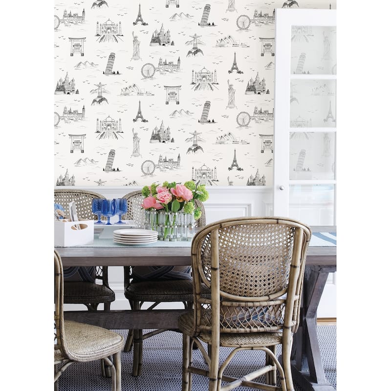 NuWallpaper L&mark Travelers Toille Black Novelty Peel & Stick Wallpaper