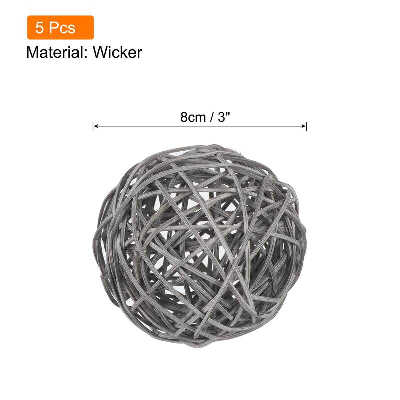 Wicker Rattan Balls 3 Inch Rattan Decorative Balls Vase Fillers - Grey - 5 Pcs