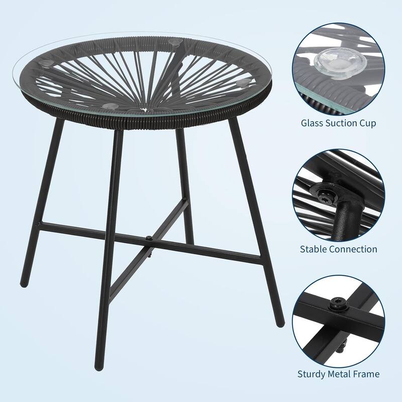 3-Piece Outdoor Bistro Set – Acapulco PE Rope Chairs & Tempered Glass Table, All-Weather for Patio, Poolside, Balcony