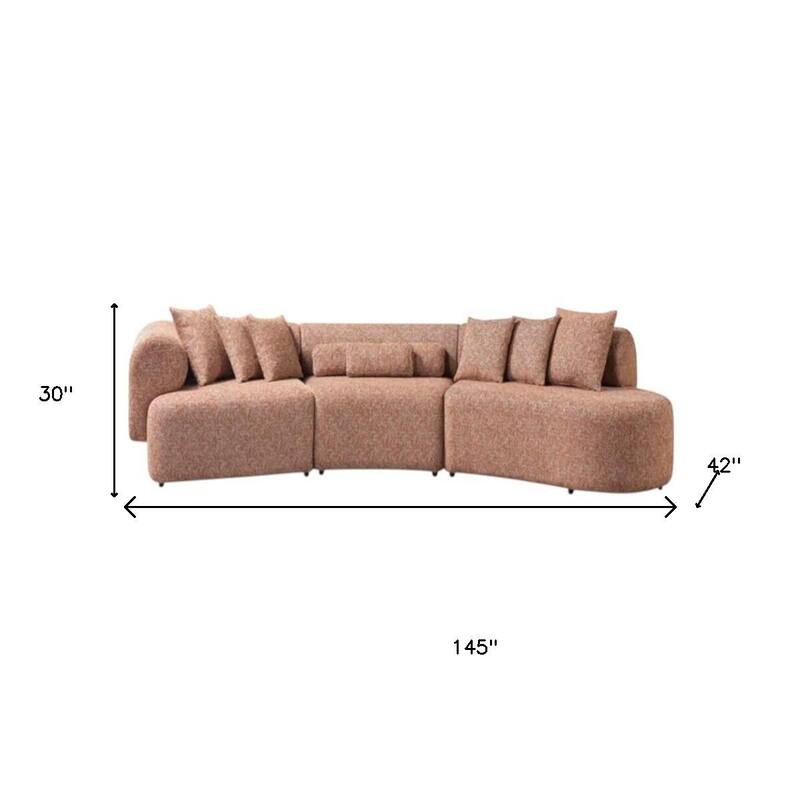 HomeRoots Orange Boucle Modular Curved Three Piece Sectional With Toss Pillows