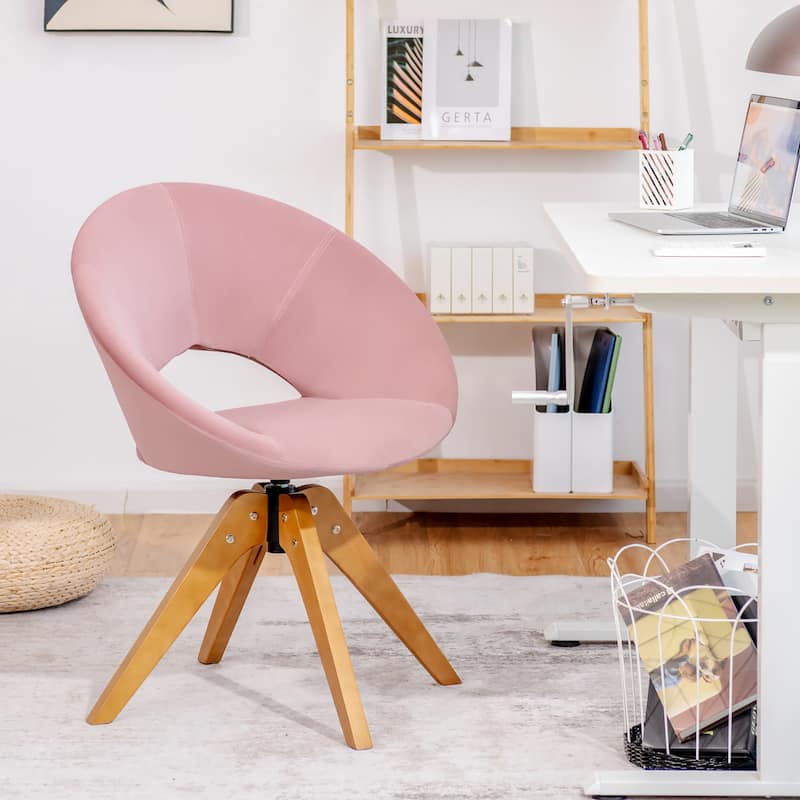 Costway Mid Century Modern Swivel Accent Chair Fabric Armchair Velvet - 27'' x 22'' x 32.5''
