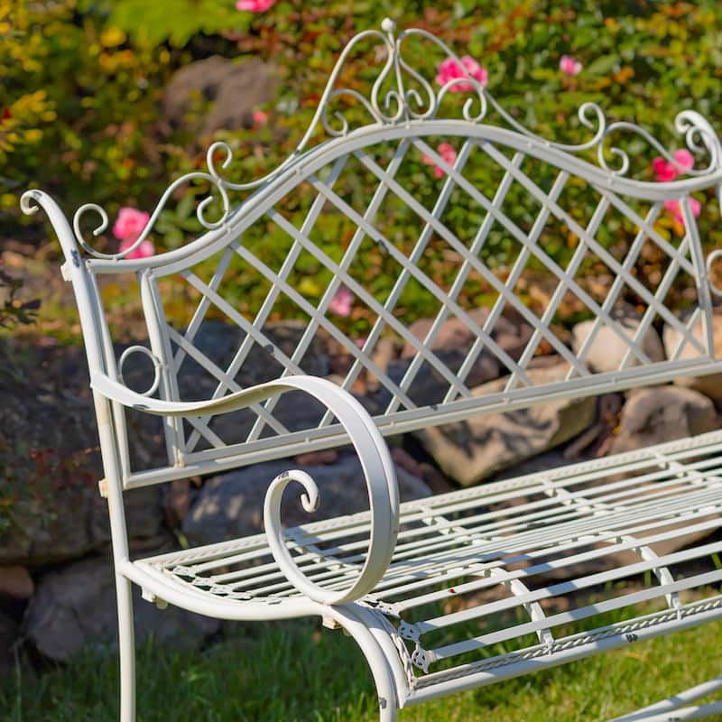 Iron Garden Bench "Stephania" in Antique White