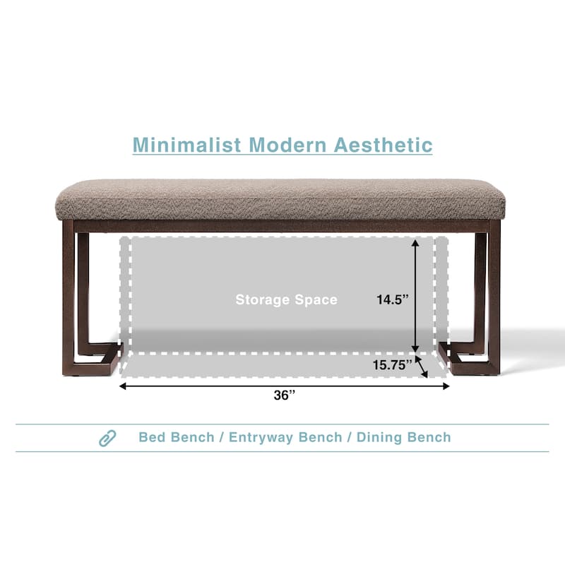 Luxury Bedroom End of Bed Bench Indoor Bench Casual Stool, Dining Room Stool Decorative Stool with Metal Frame - Gray