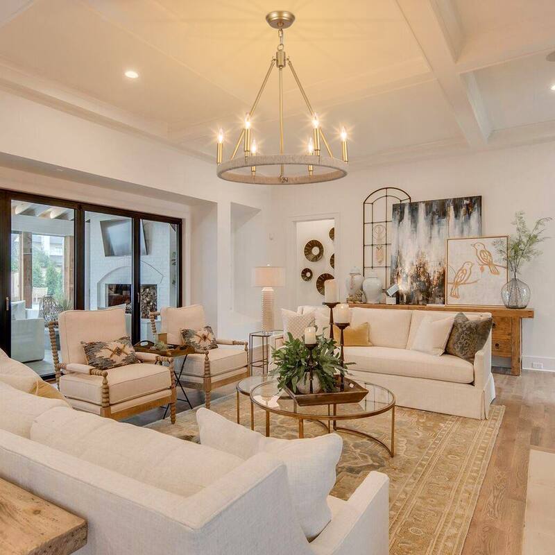6-Light Rustic Hemp Rope Wagon Wheel Chandelier for Bedroom Foyer Entryway