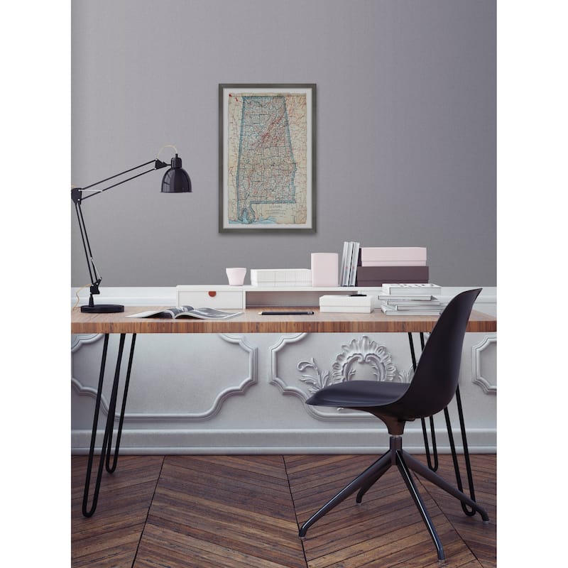'Blue Alabama Map' Framed Painting Print