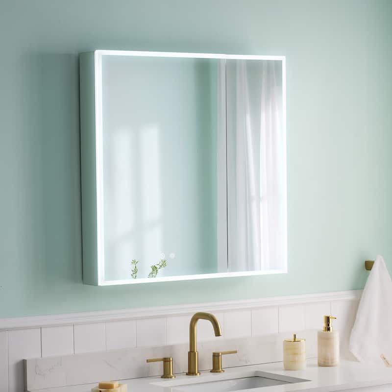 30'' H Recessed or Surface Frameless LED Mirror Cabinet With Defogger, Dimmer, Outlets & USB Ports 