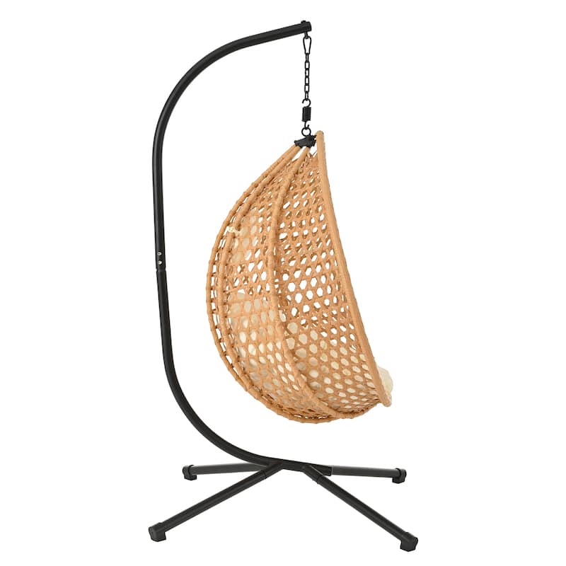 Sturdy Hammock Chair with Stand,Durable Hanging Egg Chair with Rattan Weaving,Comfortable chairs with Soft Removable Cushion