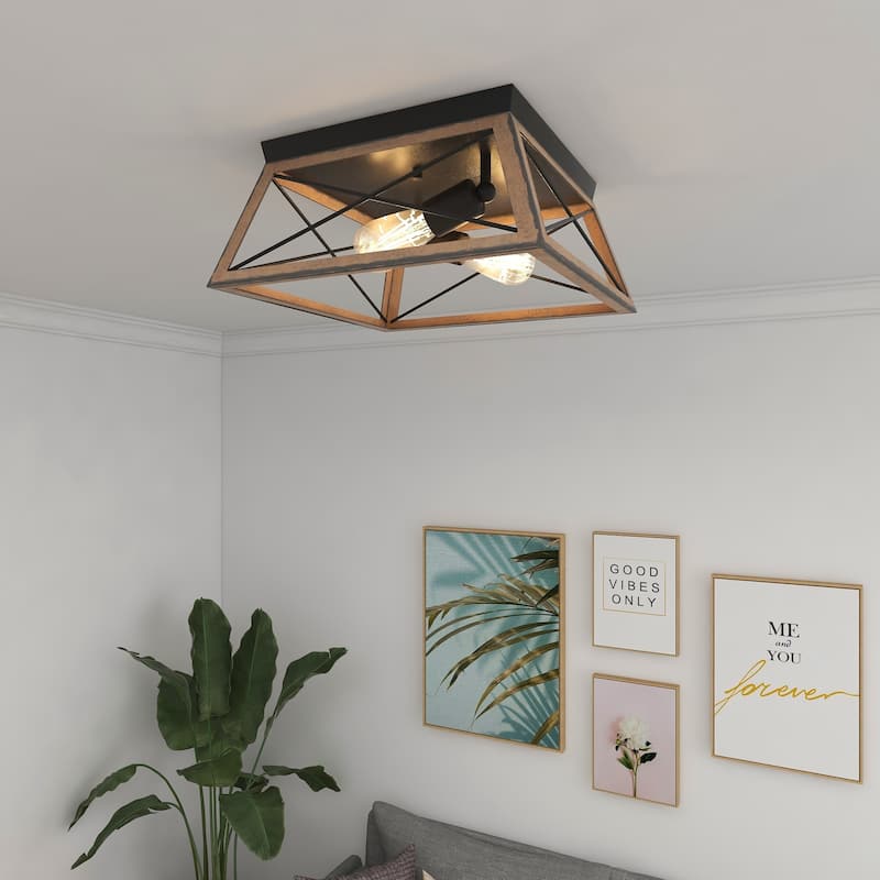 2 Light Caged Square/Rectangle Flush Mount Fixture
