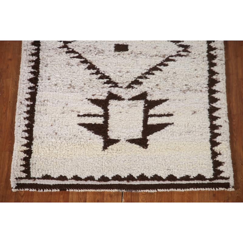 Plush Turkish Anatolian Runner Rug Hand-knotted Geometric Wool Carpet - 3'4"x 11'4"